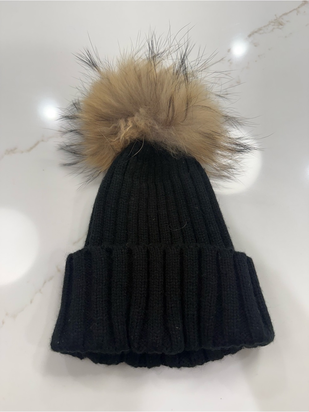 Chloe K Black Knit Kids Beanie with Removable Faux Fur Pom Pom Winter